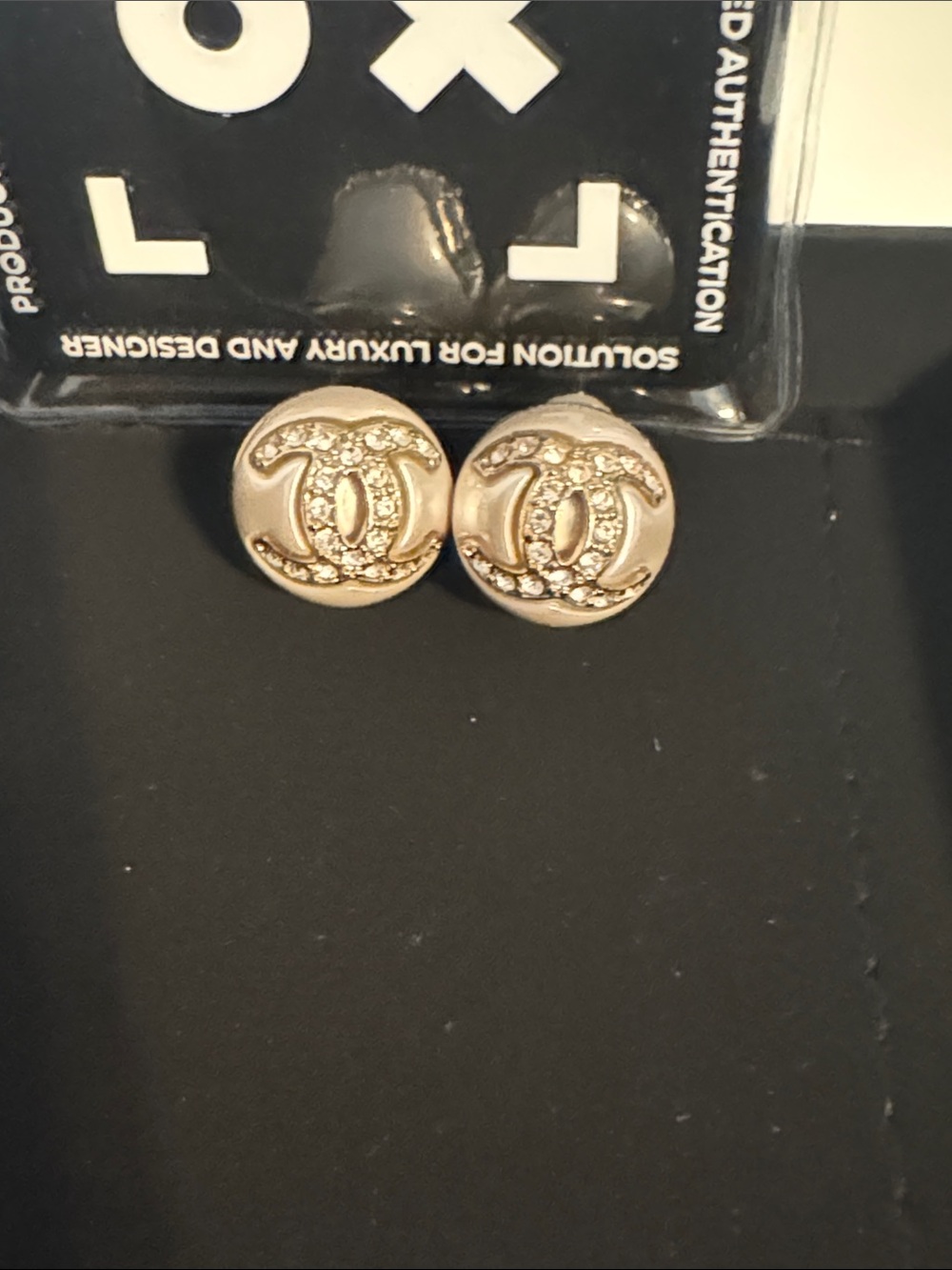 CHANEL Gold-Tone Pearl Crystal CC Button Stud Earrings